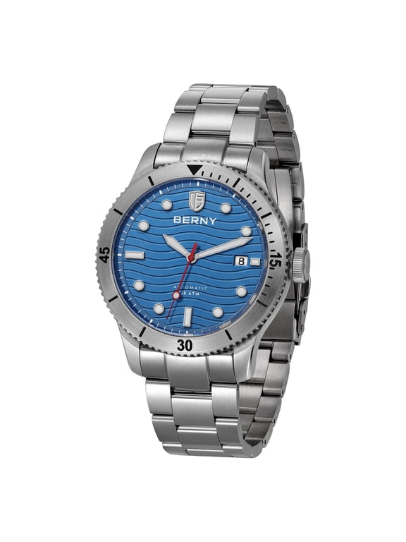 Dive Watches for Men, 20ATM Waterproof Stainless Steel Automatic Dive Watch, Super Luminous, Date Calendar, Sapphire Crystal, Men's Analog Mechanical Wristwatch (Blue)