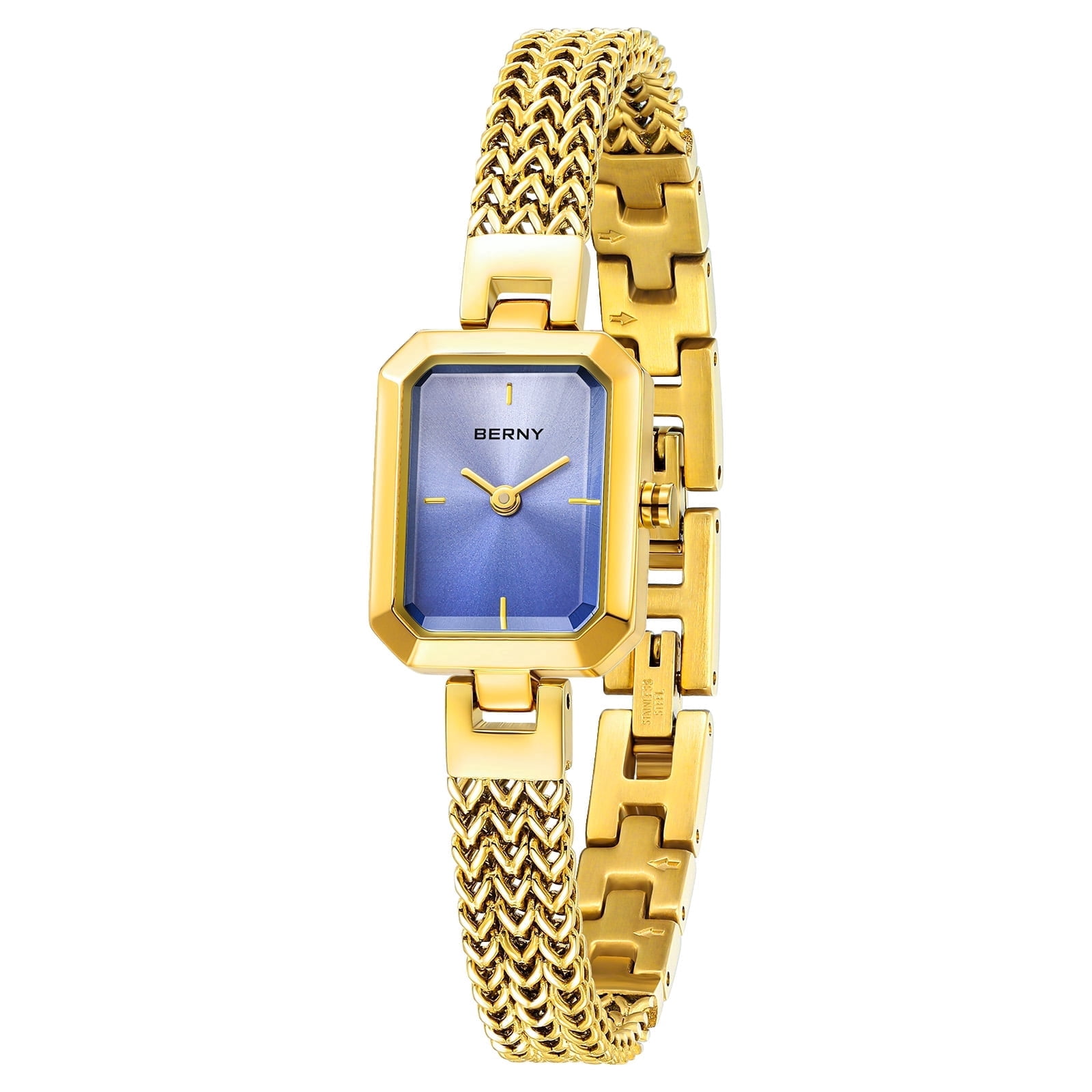 BERNY Small Gold Watches for Women, Dainty Minimalist Quartz Watch with Square Dial, Bracelet Band, Waterproof Watch Mother's Day Gift for Women, (Blue)