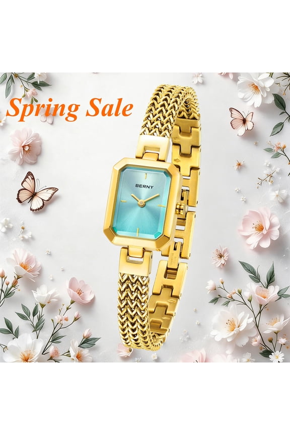 Women's Square Dial Quartz Watch - Stainless Steel Bracelet Band, 3ATM Waterproof, Minimalist Gold Wristwatch for Ladies