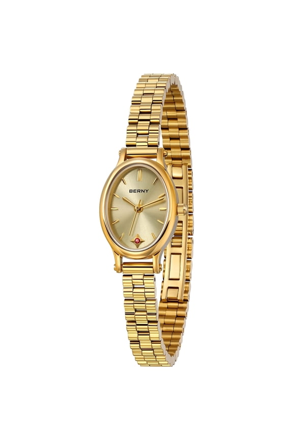Small Gold Watches for Women, Dainty Luxury Oval Sunray Dial, Stainless Steel Bracelet Watch, Adjustment Tool Included, Waterproof, Fashion Ladies Analog Quartz Wrist Watch Gifts (Gold)
