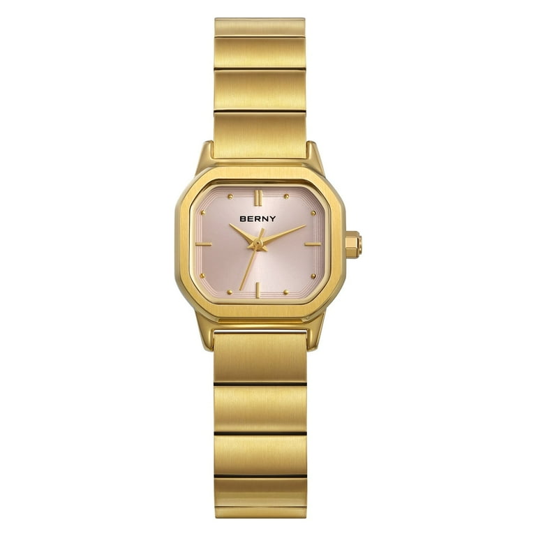 BERNY Gold Watches for Women Dainty Ladies Square Quartz Watch