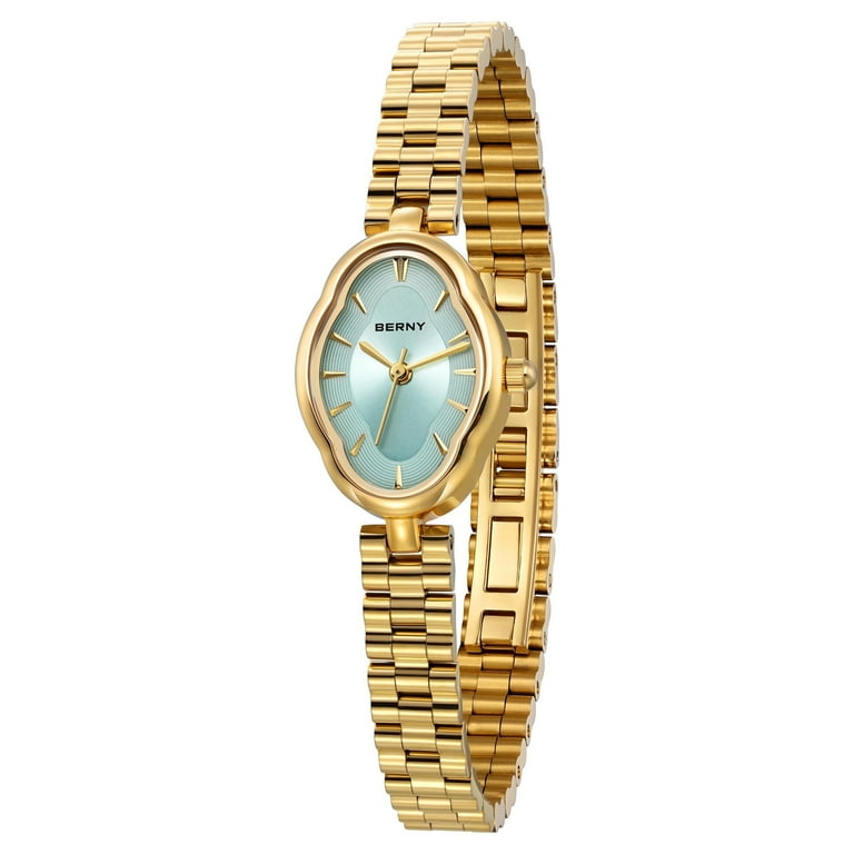 BERNY Small Gold Watches for Women, Dainty Luxury Irregular Oval