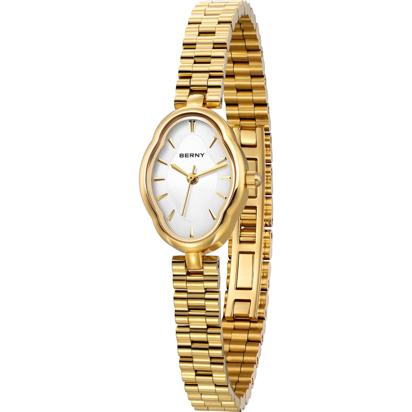 BERNY Small Gold Watches for Women Dainty Vintage Ladies Analog Quartz Bracelet Watch, Adjustment Tool Included Stainless Steel Waterproof, Fashion Luxury Womens Wrist Watches Gifts (White)