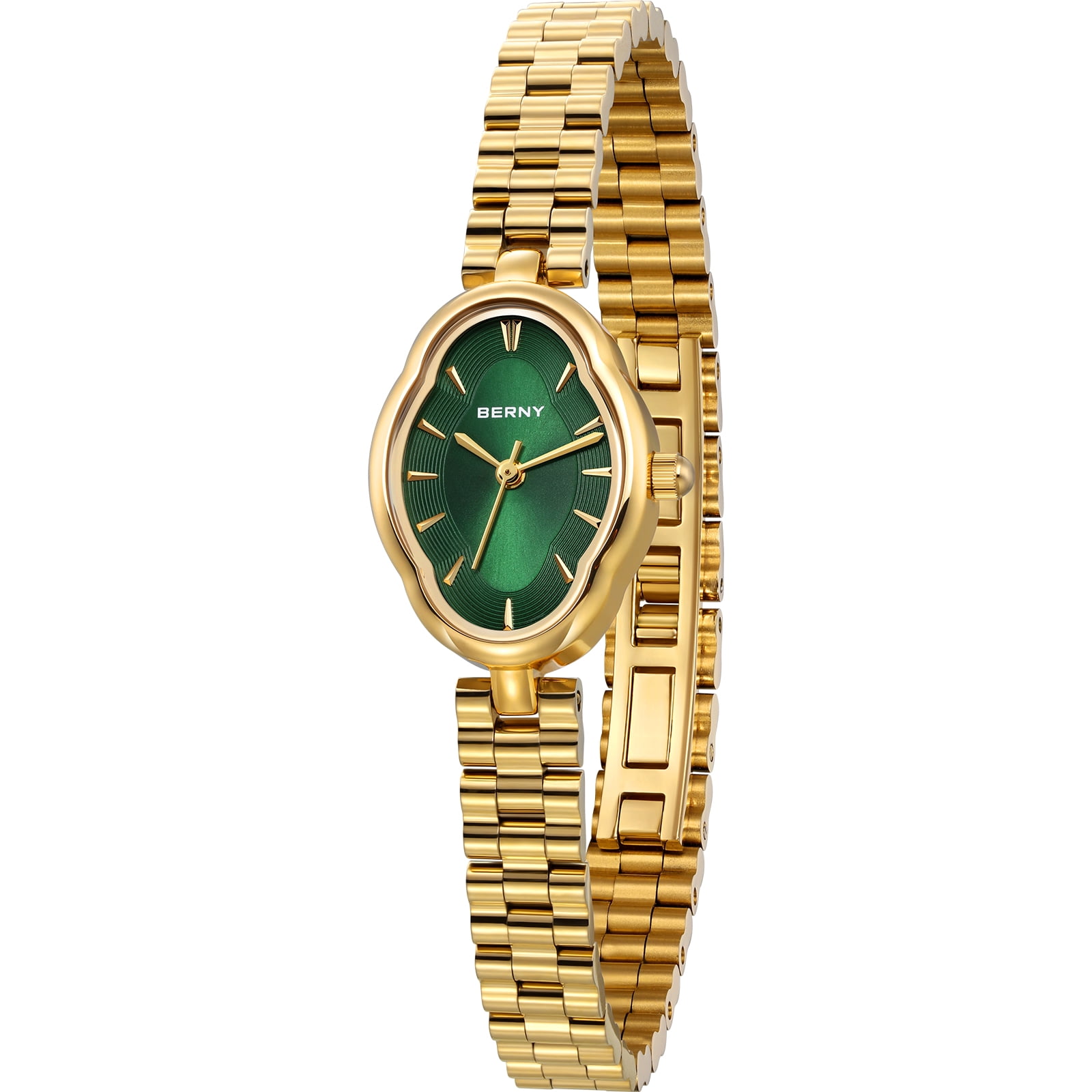 BERNY Small Gold Watches for Women Dainty Vintage Ladies Analog Quartz Bracelet Watch, Adjustment Tool Included Stainless Steel Waterproof, Fashion Luxury Womens Wrist Watches Gifts (Green)