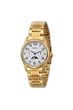 Watch for Women, Fashion Moon Phase Watches with Arabic Numerals Dial, Date Day Calendar, 3ATM Waterproof, Luxury Analog Quartz Women Wristwatch, Gold
