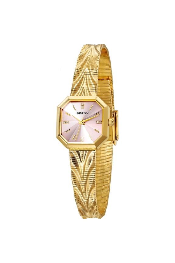 Small Gold Watches for Women, Dainty Luxury Diamond Dial, Stainless Steel Bracelet Watch, Fashion Ladies Analog Quartz Watch, Minimalist Waterproof Womens Wristwatch Gifts (Pink)