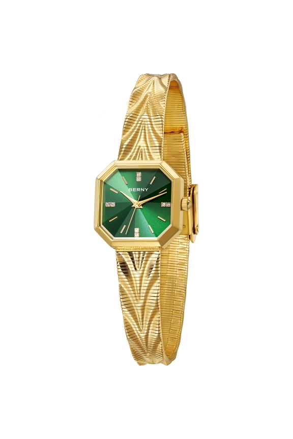 Small Gold Watches for Women, Dainty Luxury Diamond Dial, Stainless Steel Bracelet Watch, Fashion Ladies Analog Quartz Watch, Minimalist Waterproof Womens Wristwatch Gifts (Green)