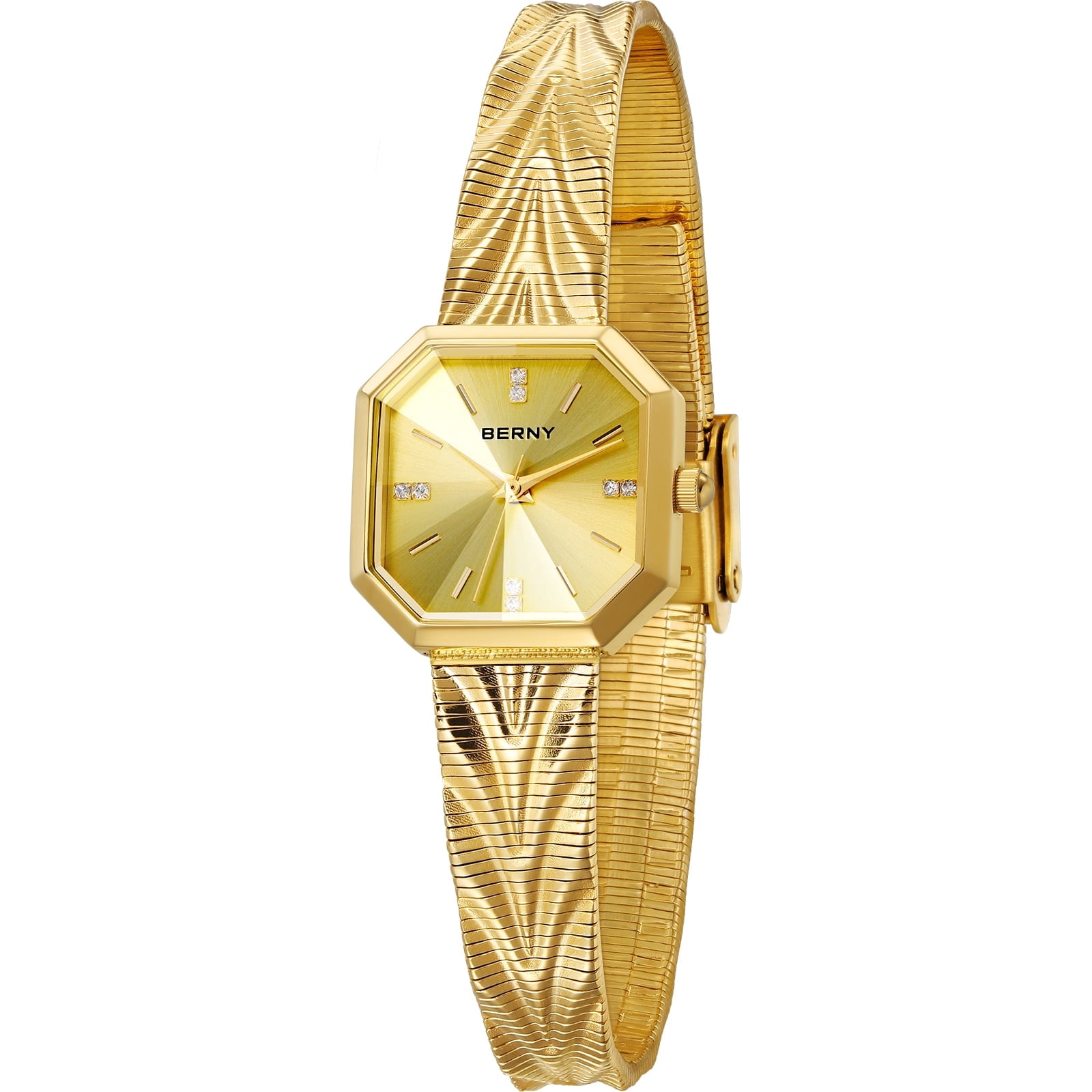 BERNY Small Gold Watches for Women, Dainty Luxury Diamond Dial, Stainless Steel Bracelet Watch, Fashion Ladies Analog Quartz Watch, Minimalist Waterproof Womens Wristwatch Gifts (Gold)