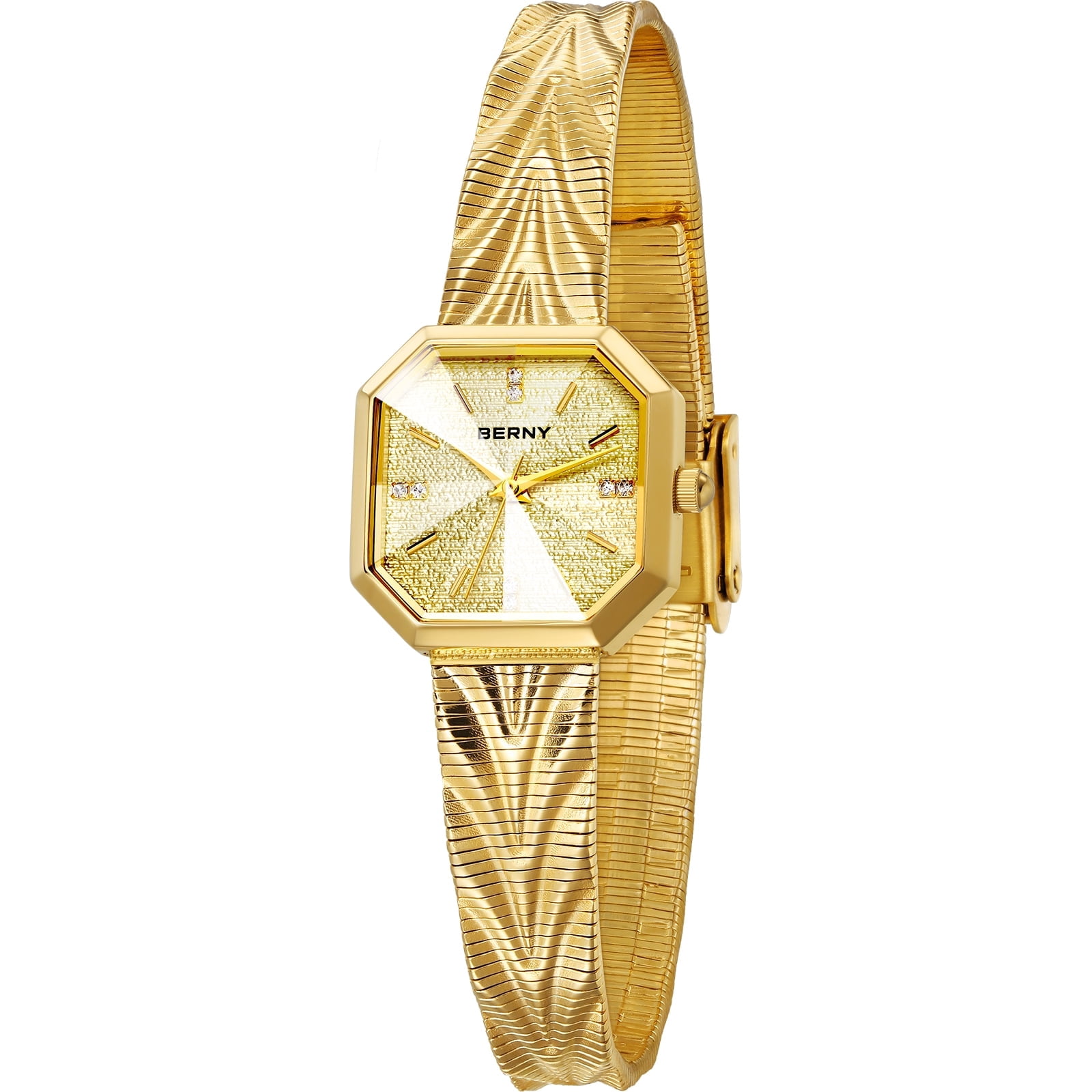 BERNY Small Gold Watches for Women, Dainty Luxury Diamond Dial, Stainless Steel Bracelet Watch, Fashion Ladies Analog Quartz Watch, Minimalist Waterproof Womens Wristwatch Gifts (Gold #1)