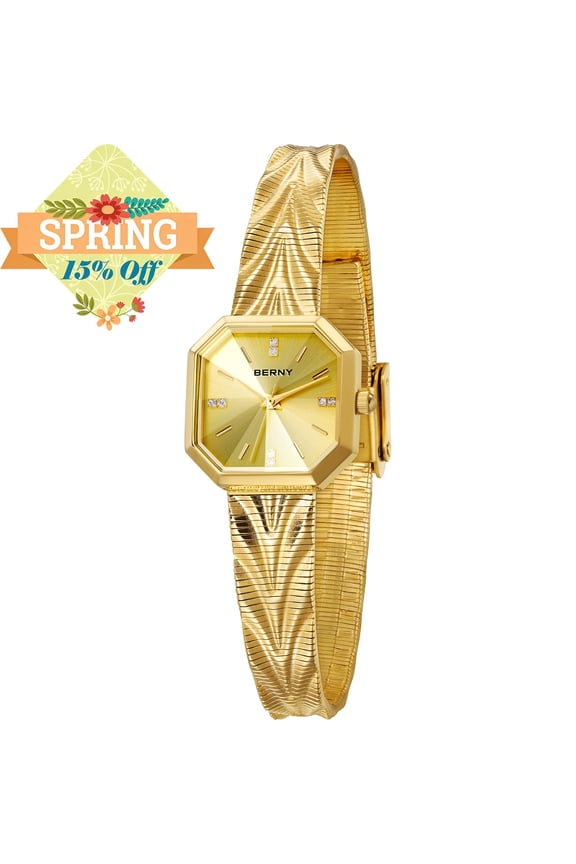 Small Gold Watches for Women, Dainty Luxury Diamond Dial, Stainless Steel Bracelet Watch, Fashion Ladies Analog Quartz Watch, Minimalist Waterproof Womens Wristwatch Gifts (Gold)