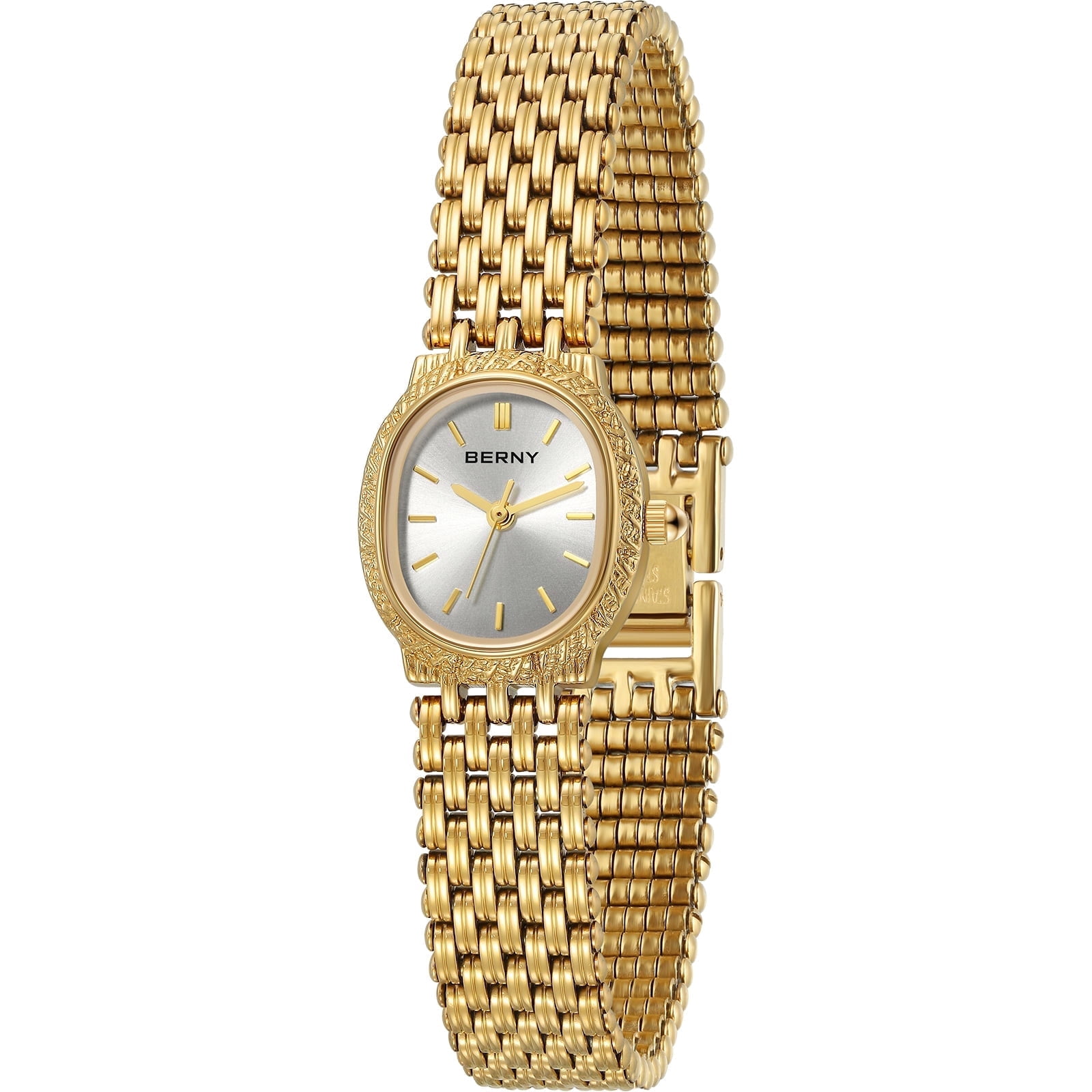 BERNY Small Gold Watches for Women, Dainty Vintage Oval Dial 