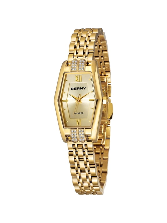 Gold Watches for Women, Dainty Luxury Diamond Stainless Steel Bracelet Watch, Adjustment Tool Included, Waterproof, Fashion Ladies Analog Quartz Wristwatch, Small Gold Watch Gifts (Gold)