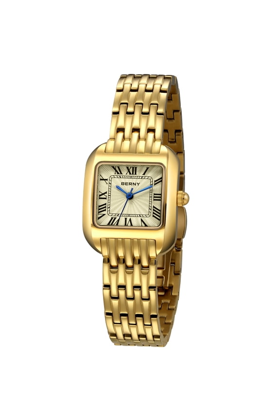 Gold Watches for Women, Square Dainty Ladies Analog Quartz Watch with Roman Numeral, Stainless Steel Bracelet Watch, Classic Waterproof Women Wristwatch Gift, Gold