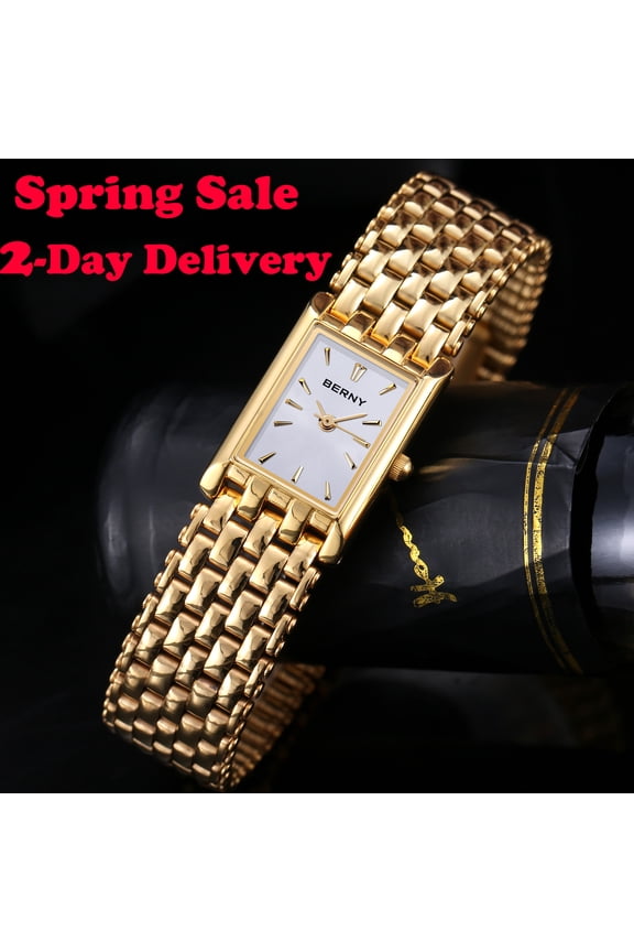 Small Gold Watches for Women, Luxury Dainty Ladies Watches, Classic Quartz Woman Watches with Stainless Steel Bracelets, Rectangular Case, Valentines Gift for ladies (White)