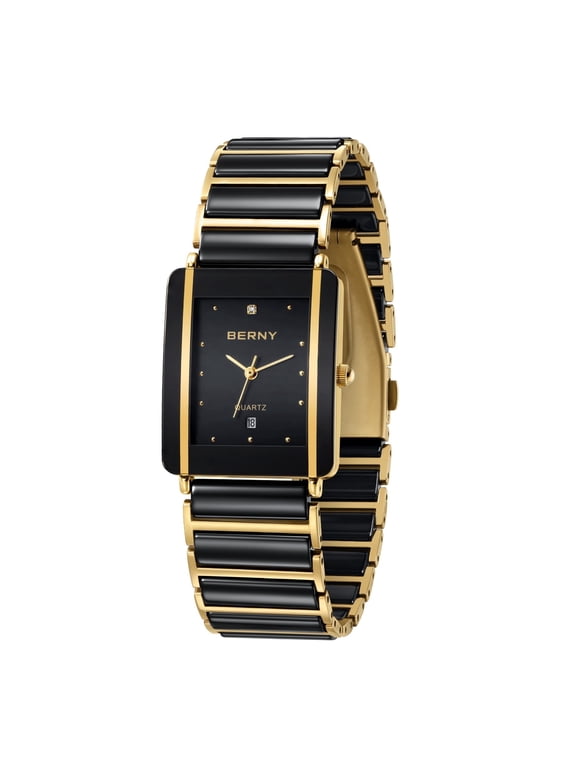 Quartz Watch for Men, Classic Rectangular Men's Wristwatch with Ceramic Band, Date Calendar, Waterproof Fashion Analog Quartz Watch, Birthday Gifts