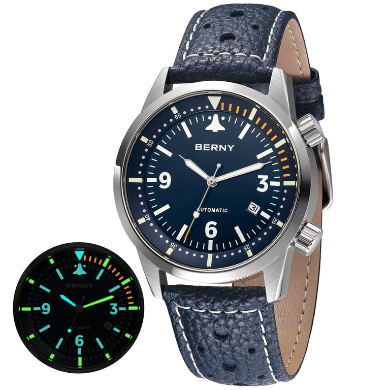 BERNY Automatic Dive Watches for Men, Fashion Leather Strap  display picture 3