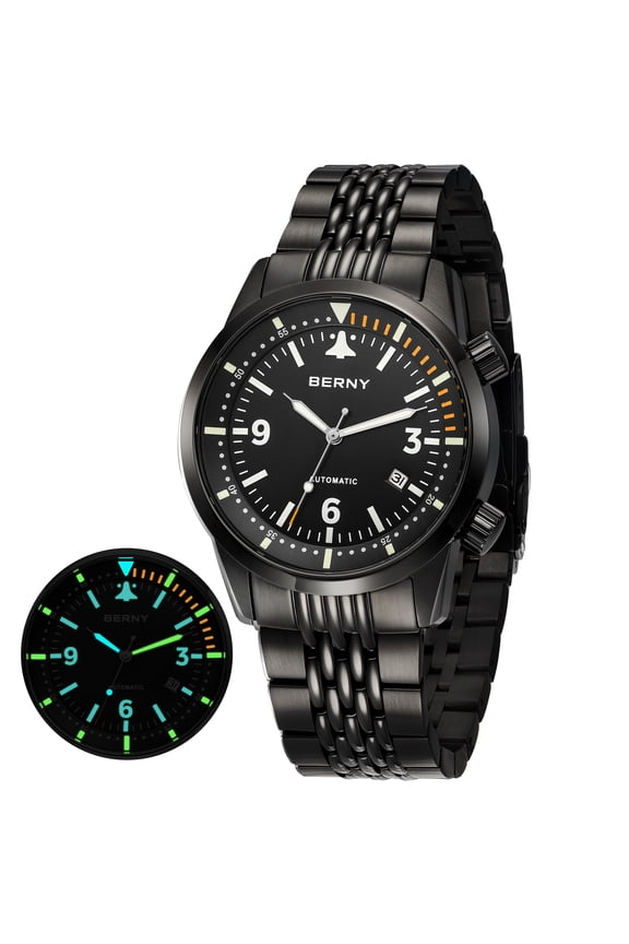 Automatic Dive Watches for Men, Sport Fashion Mechanical Watch with Date, Sapphire Crystal, Super Luminous, 20ATM Waterproof, Luxury Pilot-Style Men's Diver Watch, Black