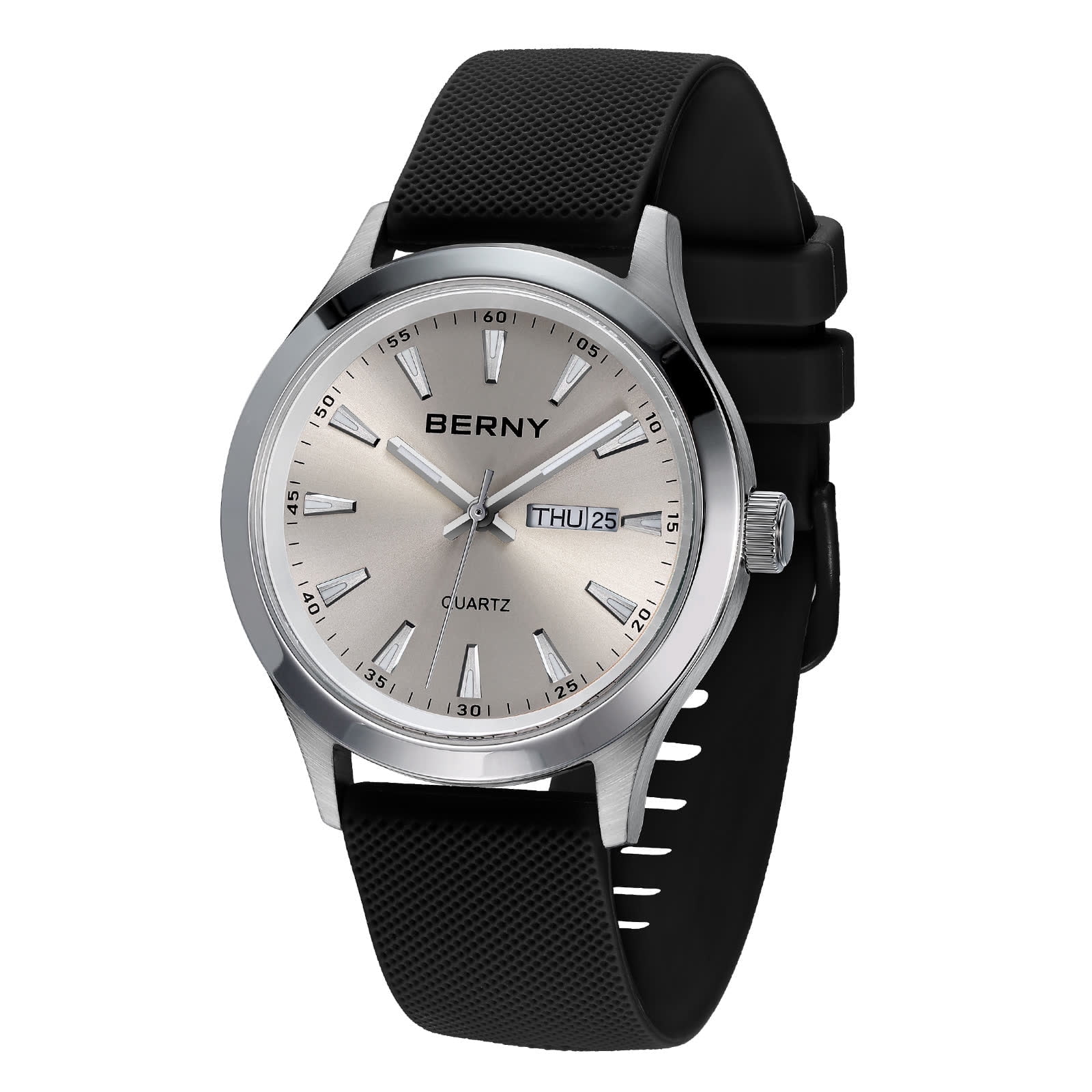 BERNY Quartz Watch for Men, Fashion Sports Men Watches with Silicone Strap, Date & Day Calendar, Casual Waterproof Men's Watch, Gray