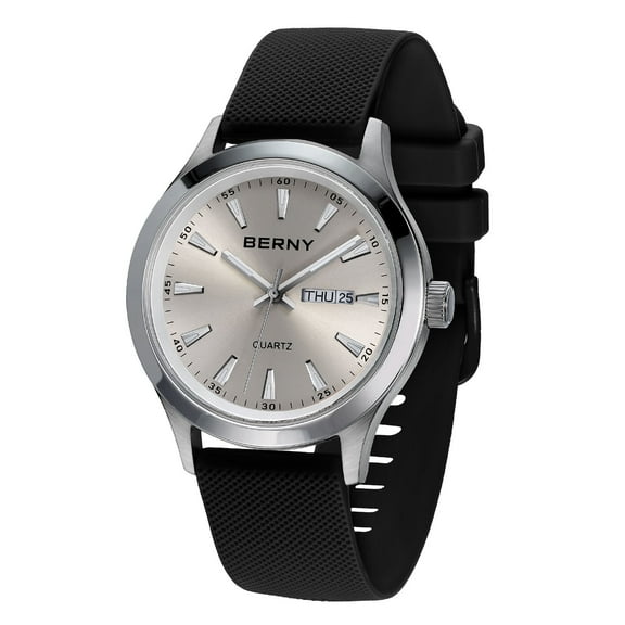 BERNY Quartz Watch for Men, Fashion Sports Men Watches with Silicone Strap, Date & Day Calendar, Casual Waterproof Men's Watch, Gray