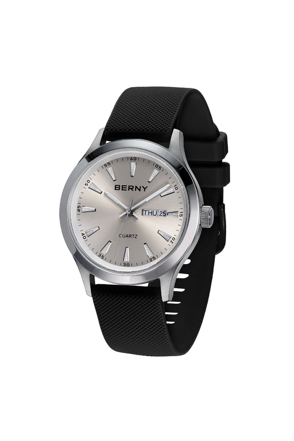 Quartz Watch for Men, Fashion Sports Men Watches with Silicone Strap, Date & Day Calendar, Casual Waterproof Men's Watch, Gray