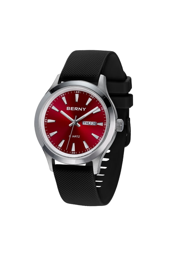 Quartz Watch for Men, Fashion Sports Men Watches with Silicone Strap, Date & Day Calendar, Casual Waterproof Men's Watch, Red