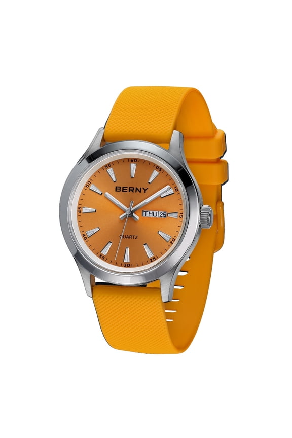 Quartz Watch for Men, Fashion Sports Men Watches with Silicone Strap, Date & Day Calendar, Casual Waterproof Men's Watch, Orange