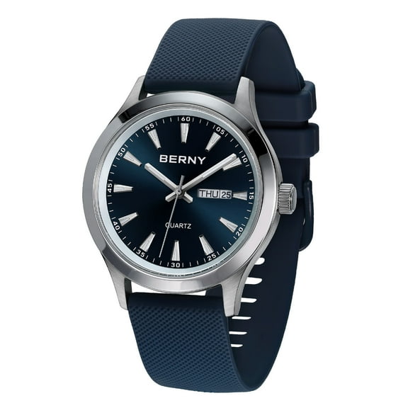 BERNY Quartz Watch for Men, Fashion Sports Men Watches with Silicone Strap, Date & Day Calendar, Casual Waterproof Men's Watch, Blue
