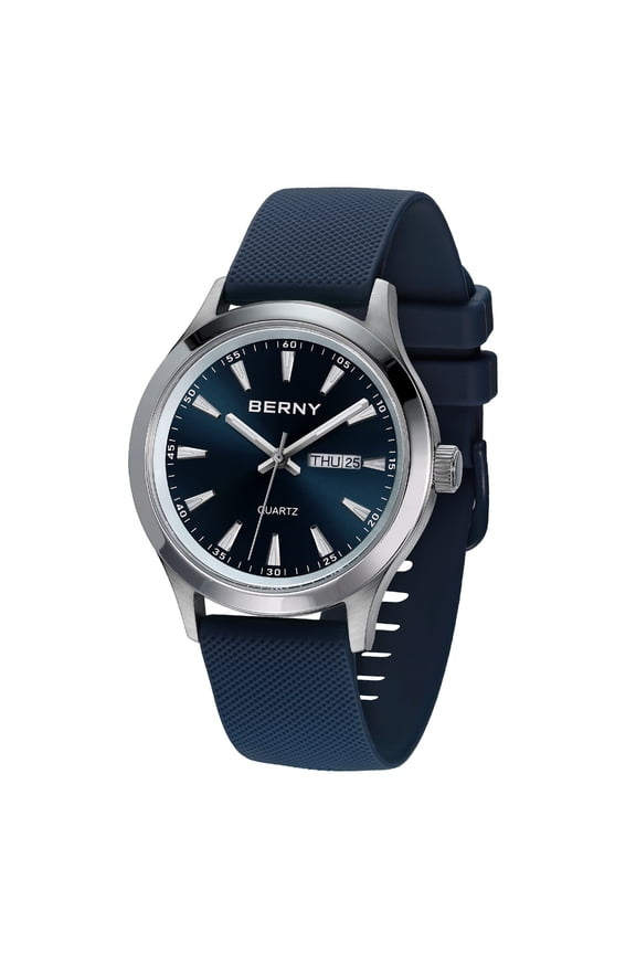 Quartz Watch for Men, Fashion Sports Men Watches with Silicone Strap, Date & Day Calendar, Casual Waterproof Men's Watch, Blue