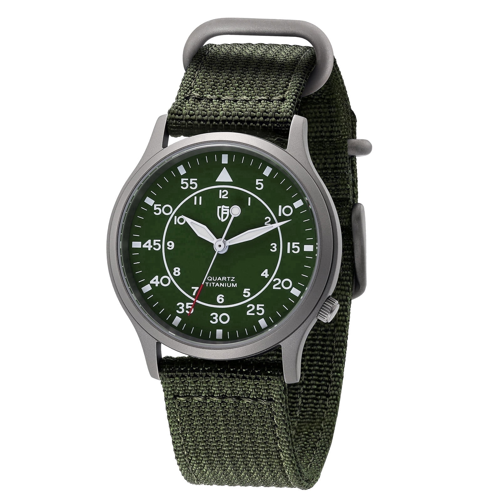 BERNY Titanium Watches for Men, Sport Military Men Watch with Canvas Strap, Japanese Quartz Movement, Super Luminous, Fashion Men's Field Watch, Casual 5ATM Waterproof Army Wristwatch, Green
