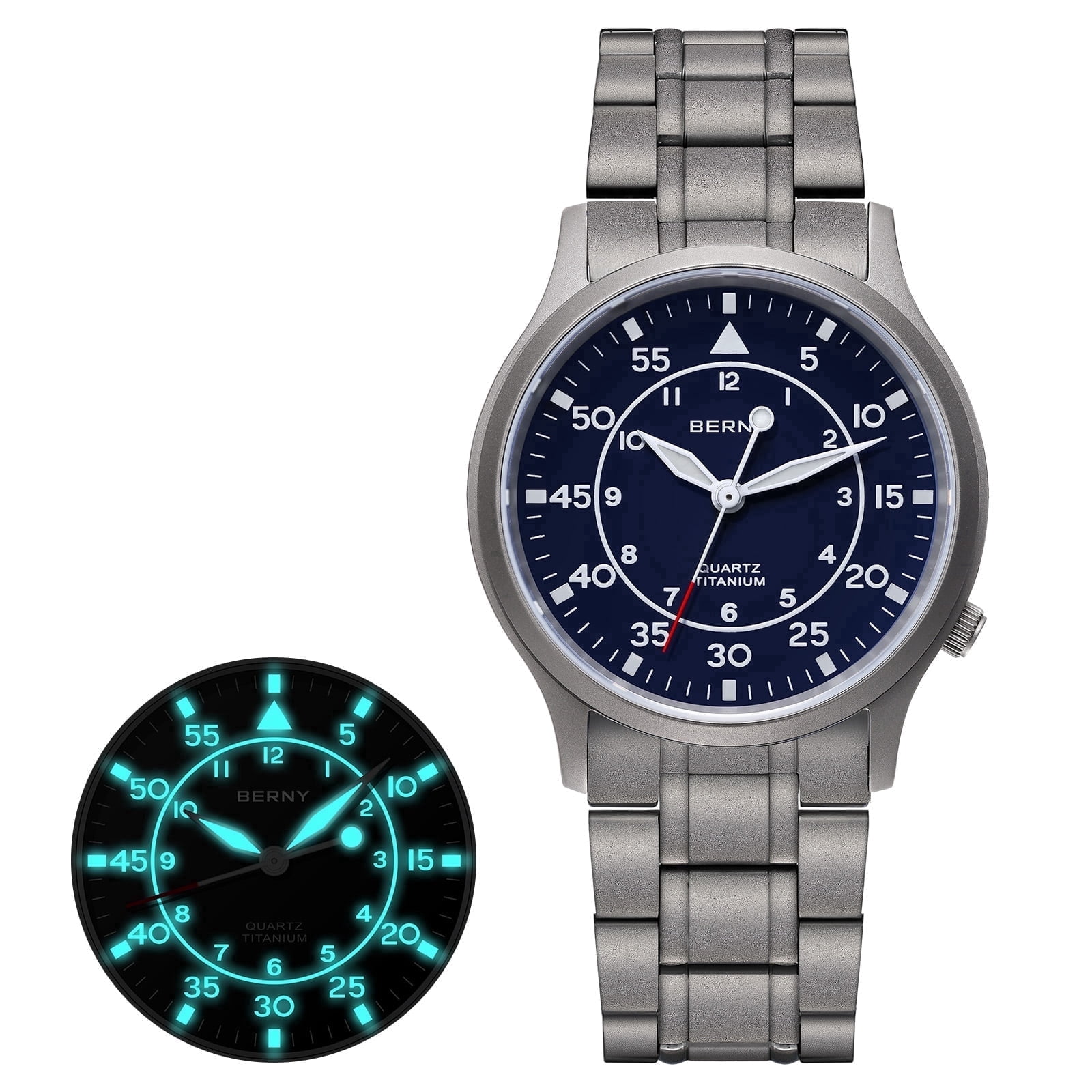 BERNY Titanium Watches for Men, Sport Military Men Watch with Japanese Quartz Movement, Super Luminous, Fashion Men's Field Watch, Casual 5ATM Waterproof Army Wristwatch, Blue