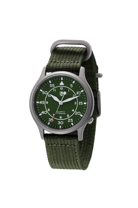 Titanium Watches for Men, Field Men's watch, Sport Military Analog Quartz Watches with Canvas Strap, Japanese Quartz Movement, 5ATM Waterproof, Super Luminous, Green