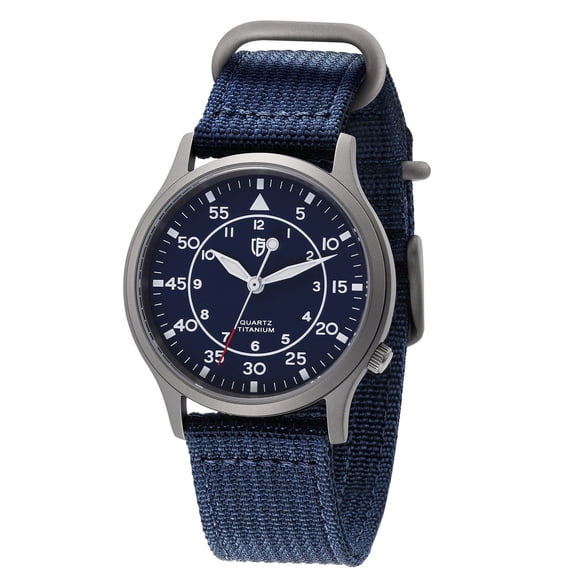 Titanium Watches for Men, Field Men's watch, Sport Military Analog Quartz Watches with Canvas Strap, Japanese Quartz Movement, 5ATM Waterproof, Super Luminous, Blue