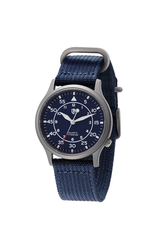 Titanium Watches for Men, Field Men's watch, Sport Military Analog Quartz Watches with Canvas Strap, Japanese Quartz Movement, 5ATM Waterproof, Super Luminous, Blue