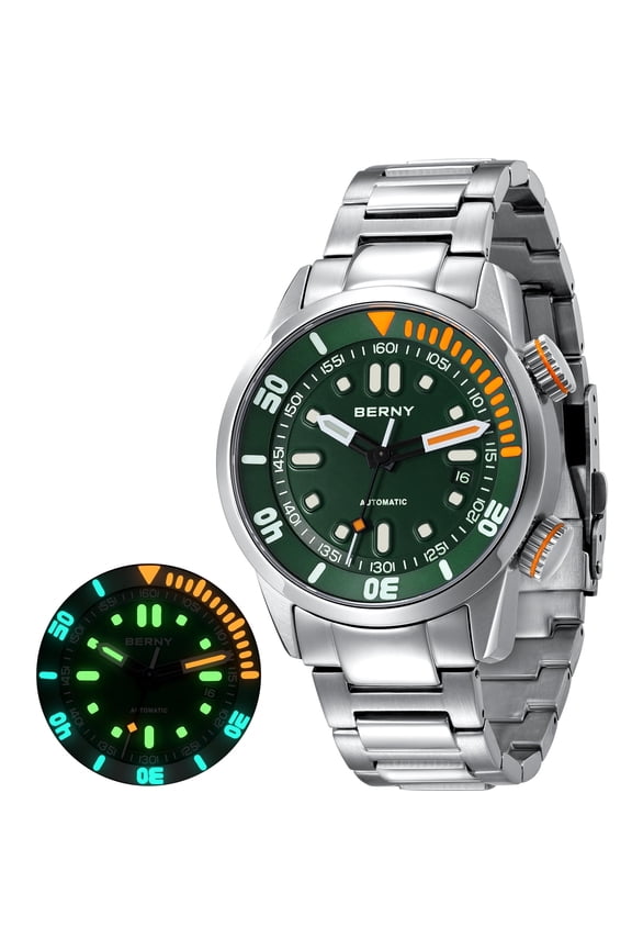 Automatic Dive Watches for Men, Sport 20ATM Waterproof Analog Mechanical Watch with Date, Super Luminous, Stainless Steel, Sapphire Crystal, Fashion Men's Pro Diver Watch (Green)