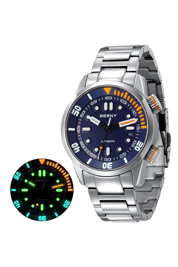 Automatic Dive Watches for Men, Sport 20ATM Waterproof Analog Mechanical Watch with Date, Super Luminous, Stainless Steel, Sapphire Crystal, Fashion Men's Pro Diver Watch (Blue)