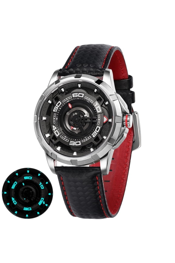 Mens Skeleton Automatic Watch, Luxury Fashion Self Winding Mechanical Watch with Leather Strap, Exhibition Caseback, Sapphire Crystal, Luminous 50M Waterproof Watches for Mens Gifts (Silver)