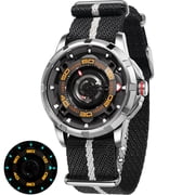 BERNY Mens Skeleton Automatic Watch, Luxury Fashion Self Winding Mechanical Watch with Nylon Strap, Exhibition Caseback, Sapphire Crystal, Luminous 50M Waterproof Watches for Mens Gifts Silver