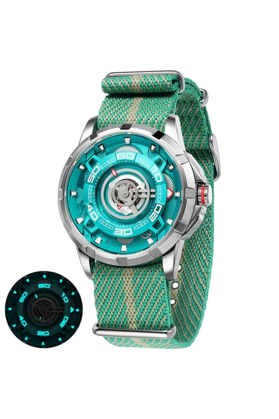Mens Skeleton Automatic Watch, Luxury Fashion Self Winding Mechanical Watch with Nylon Strap, Exhibition Caseback, Sapphire Crystal, Luminous 50M Waterproof Watches for Mens Gifts (Silver)