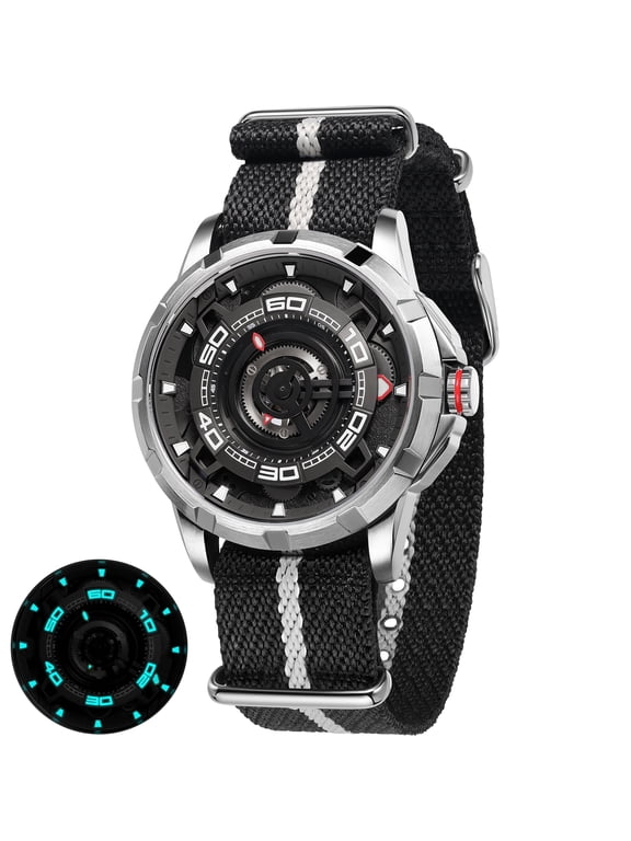 Mens Skeleton Automatic Watch, Luxury Fashion Self Winding Mechanical Watch with Nylon Strap, Exhibition Caseback, Sapphire Crystal, Luminous 50M Waterproof Watches for Mens Gifts (Silver)