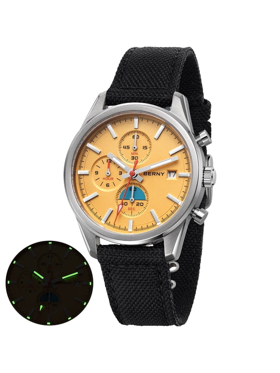 Mens Watches Analog Quartz Chronograph Watch with Date Canvas Strap Luminous Sapphire Crystal Luxury Fashion Business Casual 50M Waterproof Wrist Watches for Men (Orange)