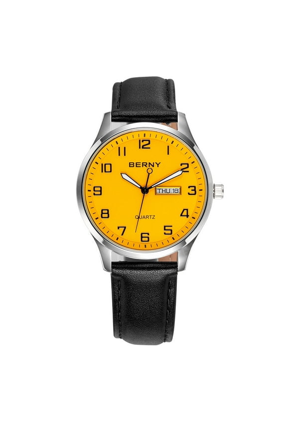 Modern Quartz Watch for Men Casual Easy Read Wristwatch with Arabic Numeral Watch Dial, Genuine Leather Strap and Day & Date Calendar