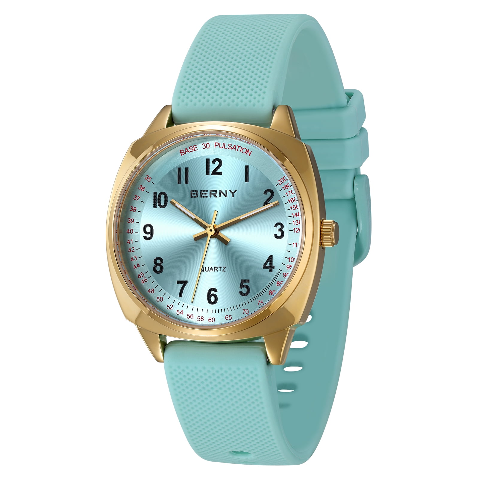 BERNY Nurse Watch for Women, Fashion Ladies Analog Quartz Watch with Silicone Strap, Pulse Meter Function, 3ATM Waterproof Womens Wristwatch, Easy Read Numerals Nursing Watch Gift, Blue