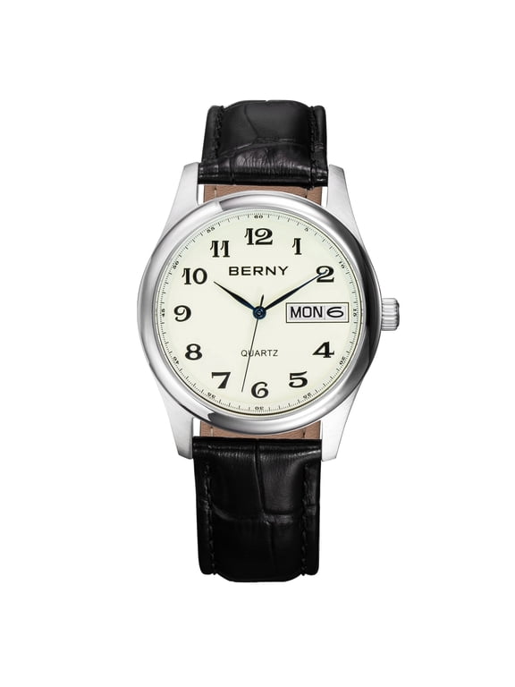 Watch for Men, Fashion Men's Wrist Watch with Leather Strap, Arabic Numerals Dial, Day & Date Calendar, 3ATM Waterproof, Business Men's Analog Quartz Watch, Yellow