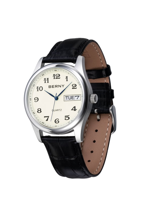 Quartz Watch for Men Classic Arabic Numerals Easy to Read Men's Wrist Watch with Leather Strap, 3ATM Waterproof Day & Date Calendar Gift watch -Yellow Dial