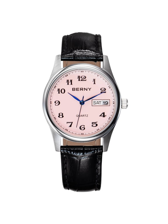 Watch for Women, Fashion Women's Wrist Watch with Leather Strap, Arabic Numerals Dial, Day & Date Calendar, 3ATM Waterproof, Classic Analog Ladies Quartz Watch, Pink