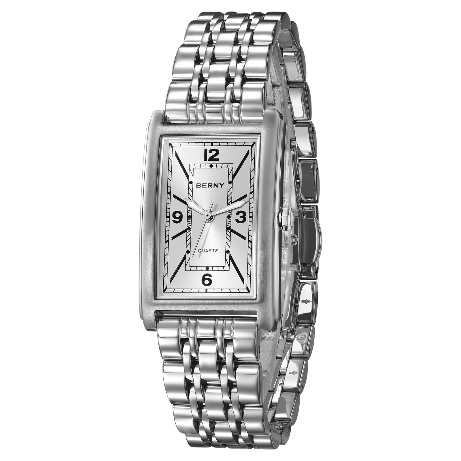 Silver Rectangular Dress Watch with White Dial Women main image 4