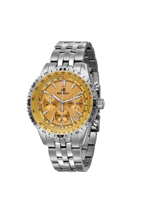 Silver Chronograph Watches for Men, Sport Luxury Analog Quartz Watch with Tachymeter, Stainless Steel, Waterproof, Luminous, Sapphire Crystal, Date Calender, Men's Wristwatch (Gold)