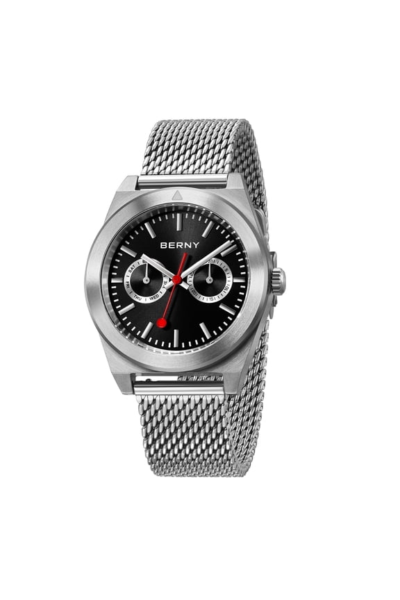 Silver Watch for Men, Classic Vintage Quartz Analog Watch with Day Date, Stainless Steel Mesh Band, Luminous, Waterproof, Fashion Sport Casual Men's Wrist Watches (Black)