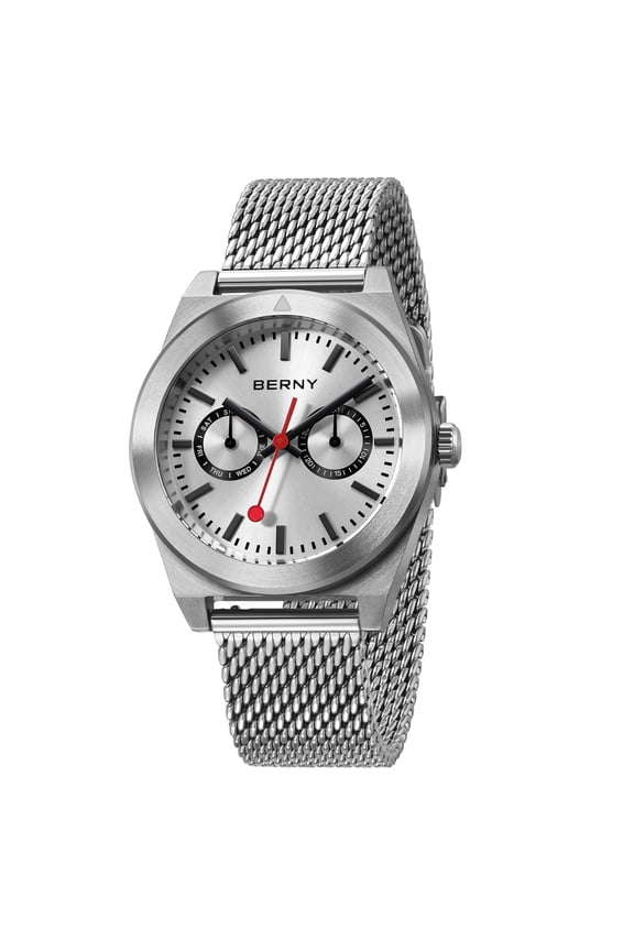 Silver Watch for Men, Classic Vintage Quartz Analog Watch with Day Date, Stainless Steel Mesh Band, Luminous, Waterproof, Fashion Sport Casual Men's Wrist Watches (White)