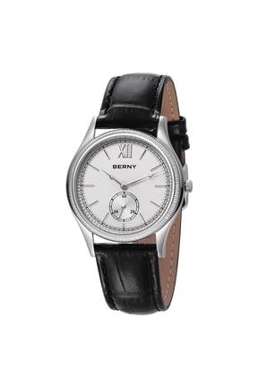 Silver Watch for Men, Ultra-Thin Minimalist Leather Watch, Stainless Steel Case, Waterproof Analog Quartz Watch, Business Dress Watches with Small Seconds (White)